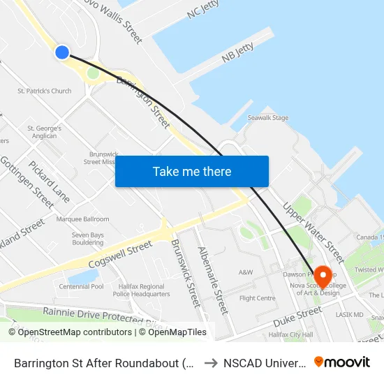 Barrington St After Roundabout (2344) to NSCAD University map