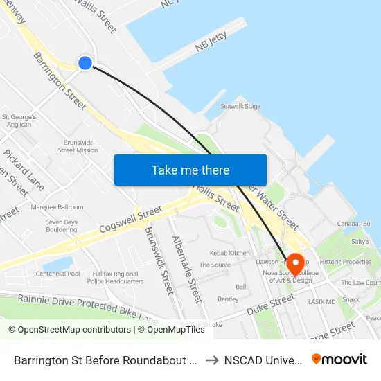 Barrington St Before Roundabout (2345) to NSCAD University map