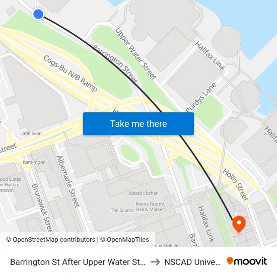 Barrington St After Upper Water St (2347) to NSCAD University map