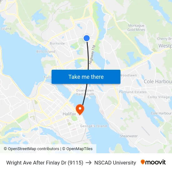 Wright Ave After Finlay Dr (9115) to NSCAD University map
