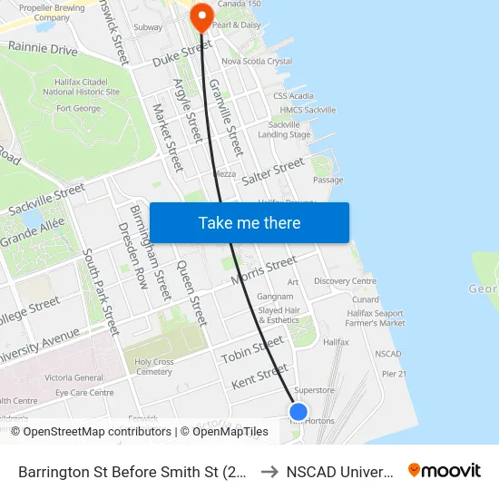 Barrington St Before Smith St (2350) to NSCAD University map