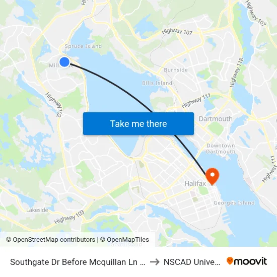 Southgate Dr Before Mcquillan Ln (2358) to NSCAD University map