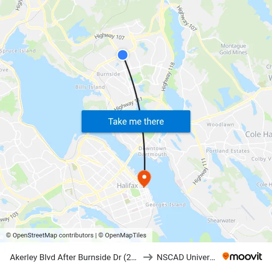 Akerley Blvd After Burnside Dr (2360) to NSCAD University map