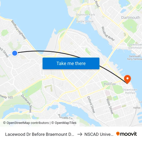 Lacewood Dr Before Braemount Dr (2361) to NSCAD University map