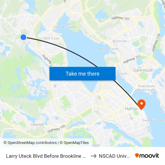 Larry Uteck Blvd Before Brookline Dr (2367) to NSCAD University map