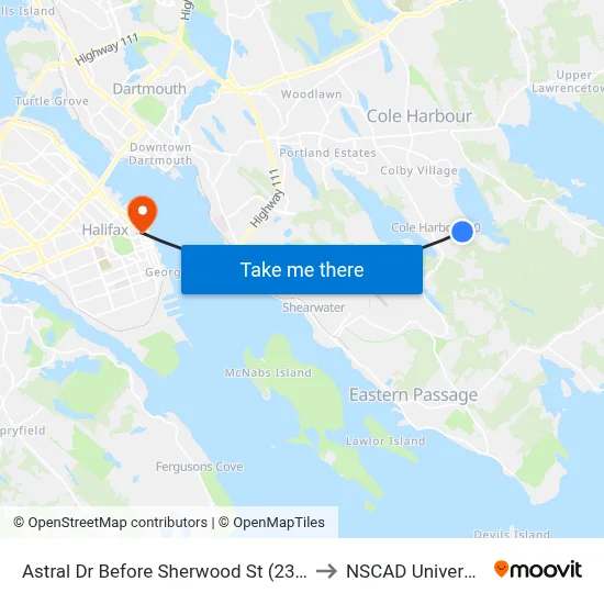 Astral Dr Before Sherwood St (2399) to NSCAD University map