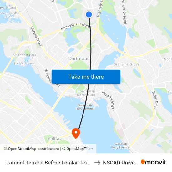 Lamont Terrace Before Lemlair Row (8054) to NSCAD University map