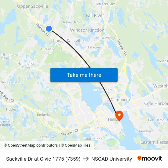 Sackville Dr at Civic 1775 (7359) to NSCAD University map