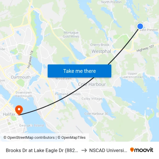 Brooks Dr at Lake Eagle Dr (8827) to NSCAD University map