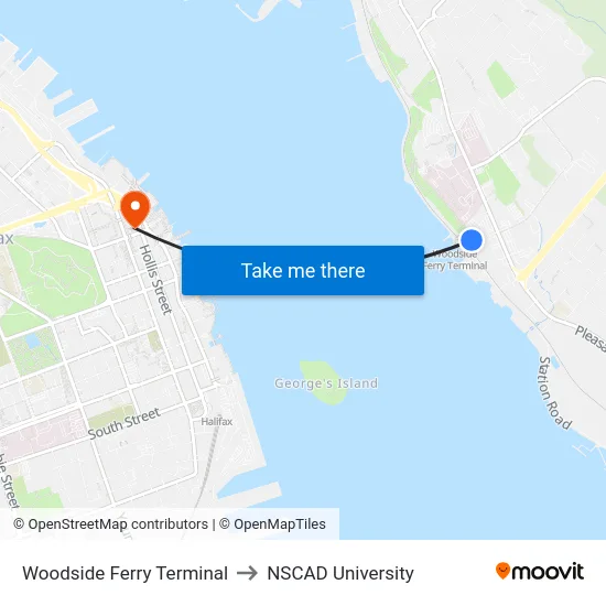 Woodside Ferry Terminal to NSCAD University map