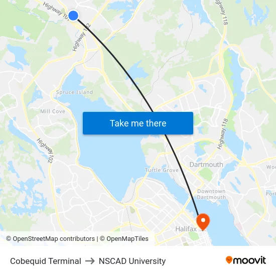 Cobequid Terminal to NSCAD University map