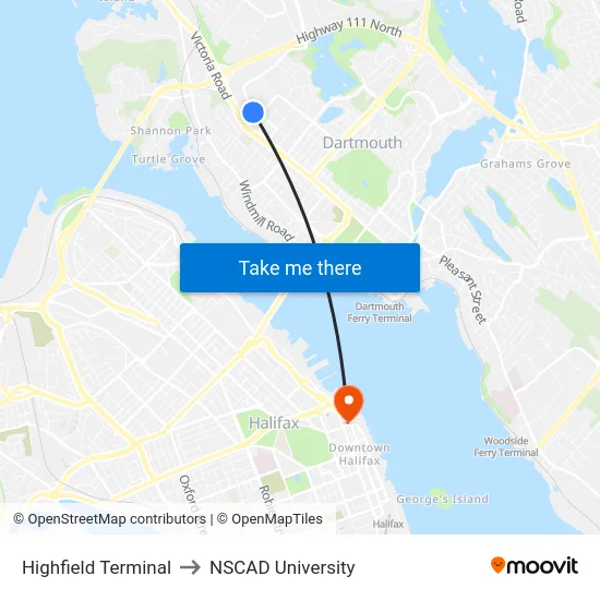 Highfield Terminal to NSCAD University map