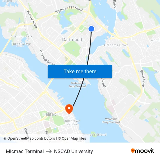 Micmac Terminal to NSCAD University map