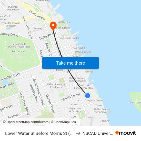 Lower Water St Before Morris St (8866) to NSCAD University map