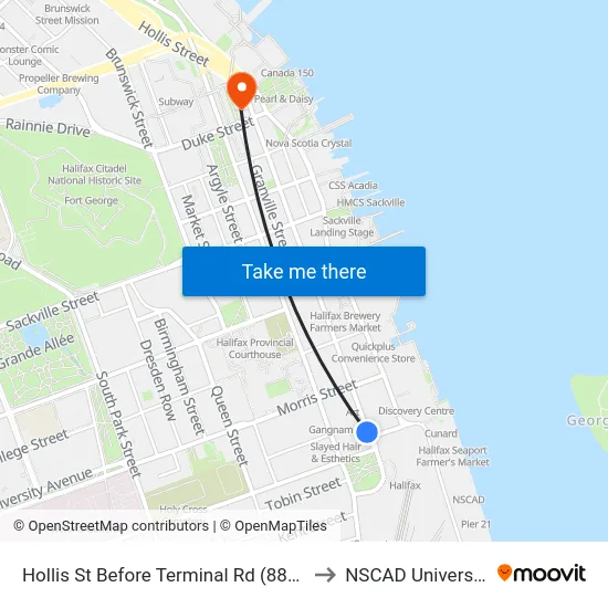 Hollis St Before Terminal Rd (8826) to NSCAD University map