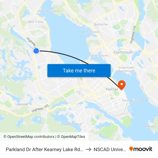 Parkland Dr After Kearney Lake Rd (9043) to NSCAD University map