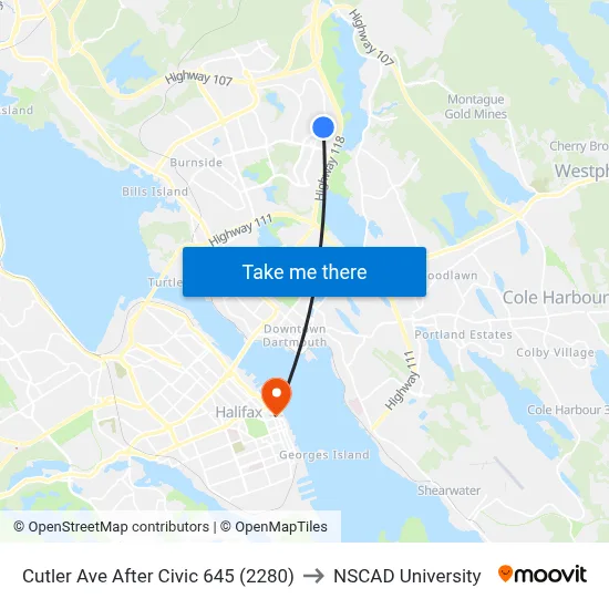 Cutler Ave After Civic 645 (2280) to NSCAD University map