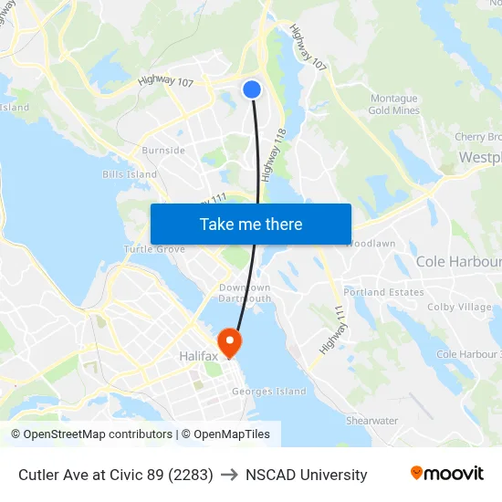 Cutler Ave at Civic 89 (2283) to NSCAD University map