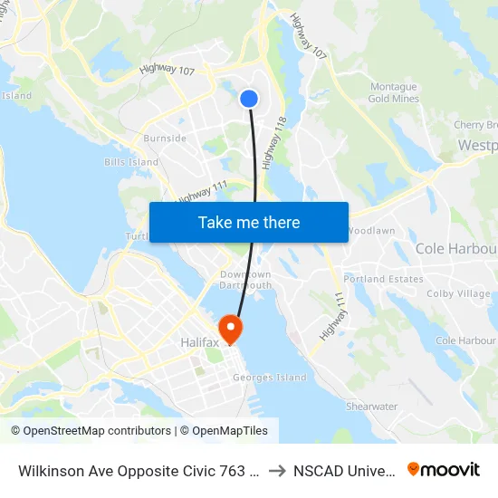 Wilkinson Ave Opposite Civic 763 (2285) to NSCAD University map