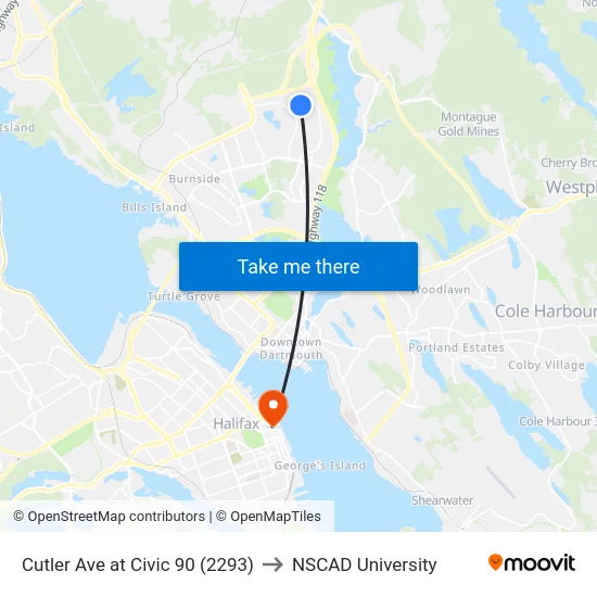 Cutler Ave at Civic 90 (2293) to NSCAD University map