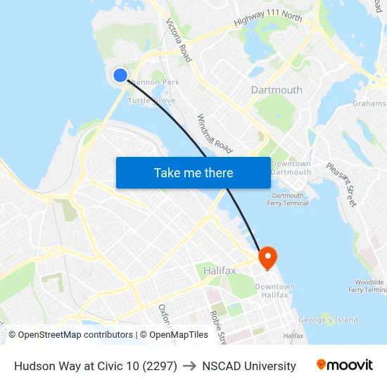 Hudson Way at Civic 10 (2297) to NSCAD University map