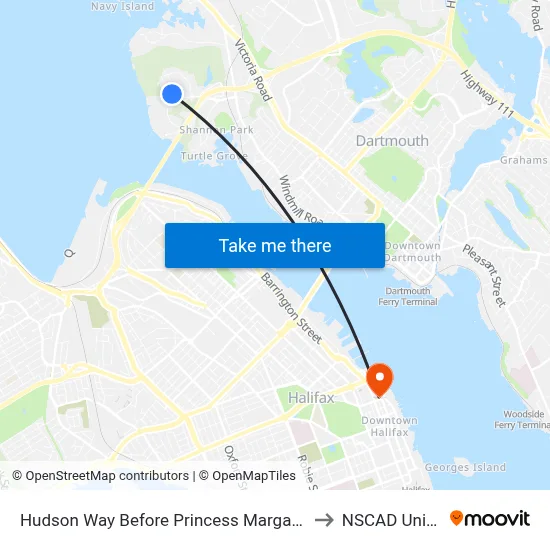 Hudson Way Before Princess Margaret Blvd (2298) to NSCAD University map