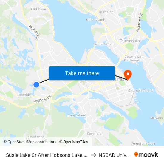 Susie Lake Cr After Hobsons Lake Dr (2311) to NSCAD University map