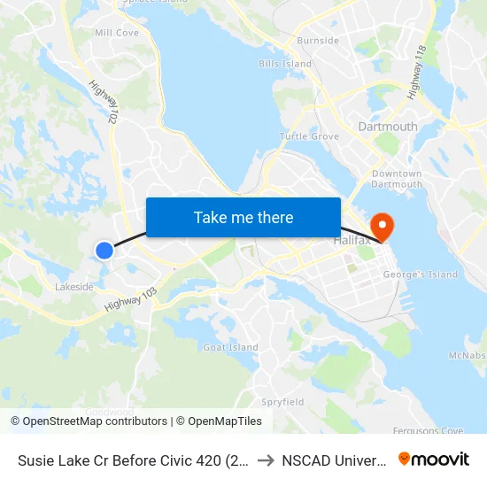 Susie Lake Cr Before Civic 420 (2312) to NSCAD University map