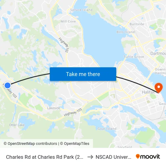 Charles Rd at Charles Rd Park (2013) to NSCAD University map