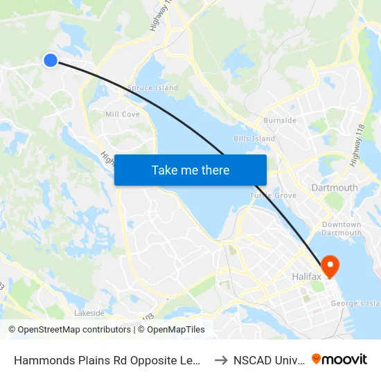 Hammonds Plains Rd Opposite Lewis Dr (2020) to NSCAD University map