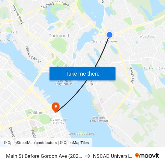 Main St Before Gordon Ave (2022) to NSCAD University map