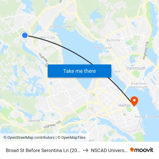 Broad St Before Serontina Ln (2026) to NSCAD University map