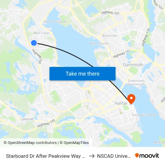 Starboard Dr After Peakview Way (2033) to NSCAD University map