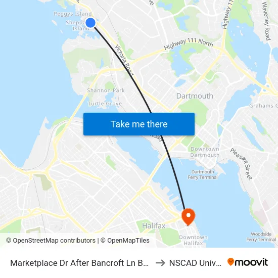 Marketplace Dr After Bancroft Ln Bay 3 (2034) to NSCAD University map