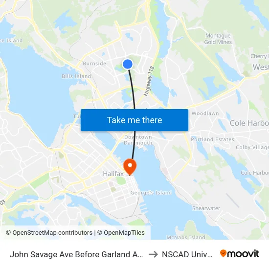 John Savage Ave Before Garland Ave (2084) to NSCAD University map