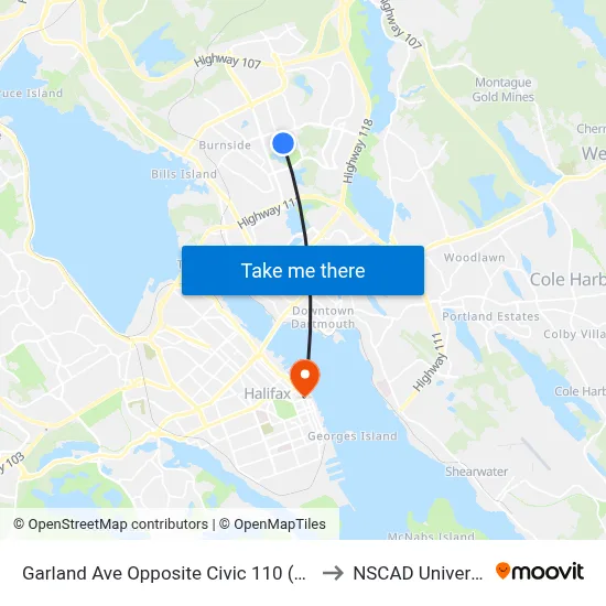 Garland Ave Opposite Civic 110 (2086) to NSCAD University map