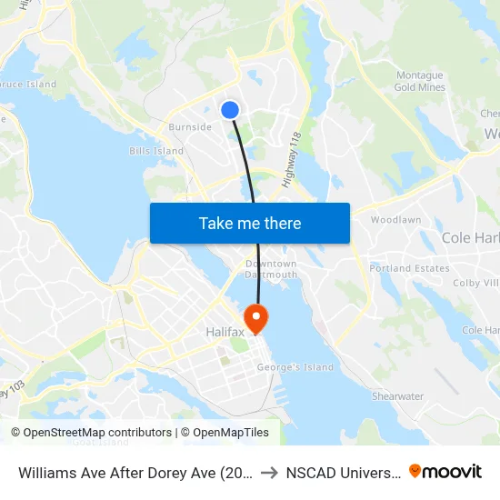 Williams Ave After Dorey Ave (2088) to NSCAD University map