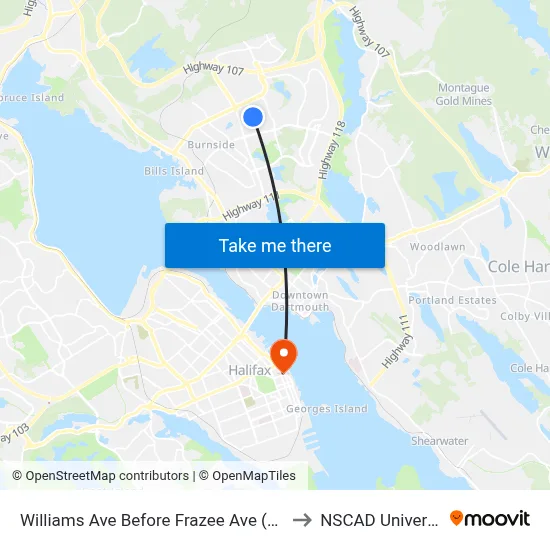 Williams Ave Before Frazee Ave (2089) to NSCAD University map