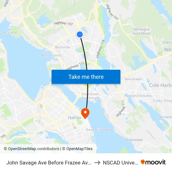 John Savage Ave Before Frazee Ave (2092) to NSCAD University map