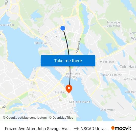 Frazee Ave After John Savage Ave (2093) to NSCAD University map