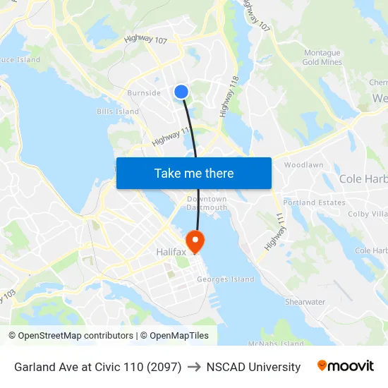 Garland Ave at Civic 110 (2097) to NSCAD University map