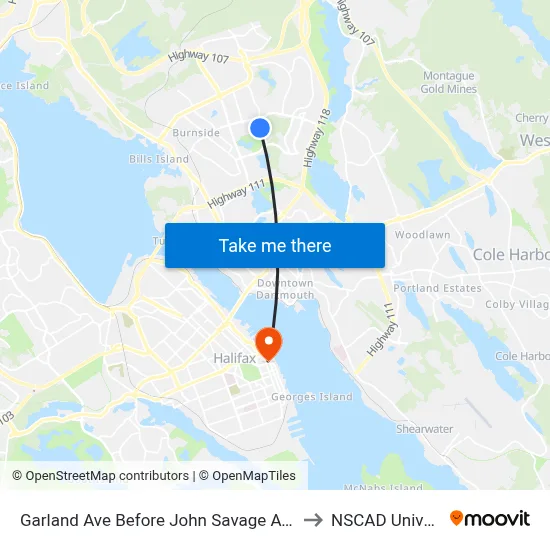 Garland Ave Before John Savage Ave (2098) to NSCAD University map
