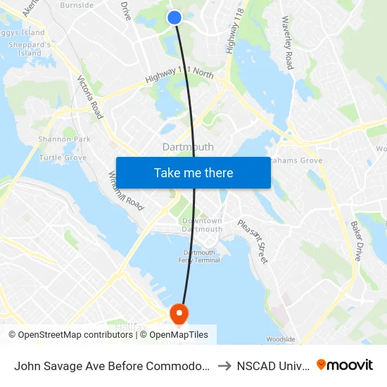 John Savage Ave Before Commodore Dr (2100) to NSCAD University map
