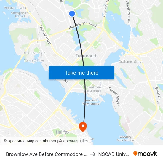 Brownlow Ave Before Commodore Dr (2106) to NSCAD University map