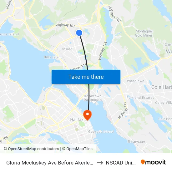 Gloria Mccluskey Ave Before Akerley Blvd (2110) to NSCAD University map