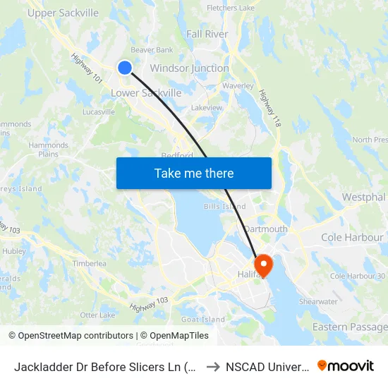 Jackladder Dr Before Slicers Ln (2112) to NSCAD University map