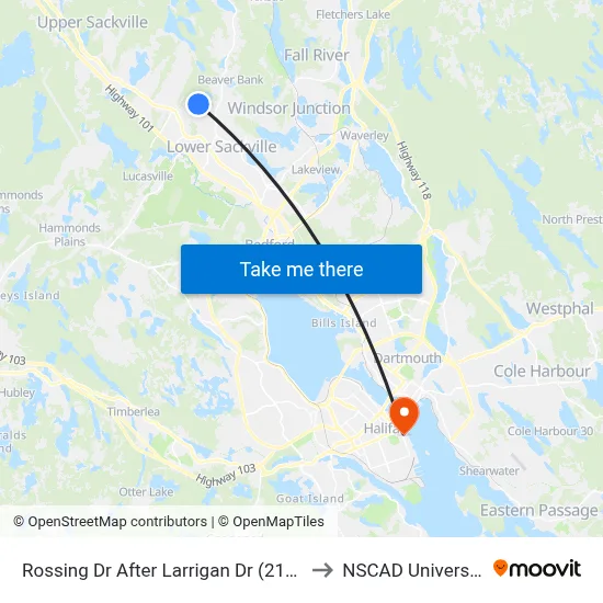 Rossing Dr After Larrigan Dr (2115) to NSCAD University map