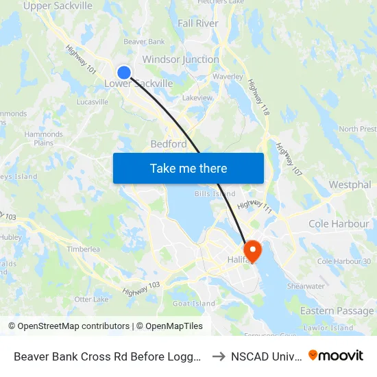 Beaver Bank Cross Rd Before Loggen Rd (2120) to NSCAD University map