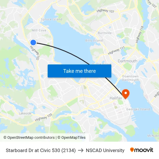 Starboard Dr at Civic 530 (2134) to NSCAD University map