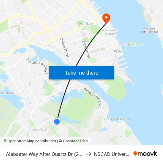 Alabaster Way After Quartz Dr (2164) to NSCAD University map